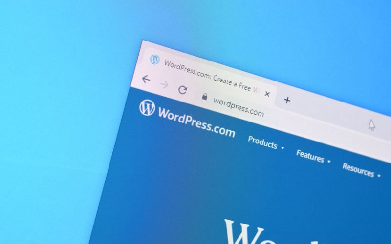 Homepage of wordpress website on the display of PC, url - wordpress.com.